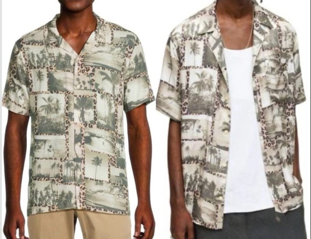 Men's AllSaint The Foto Short Sleeve Relaxed Fit Shirt Size Large Floral